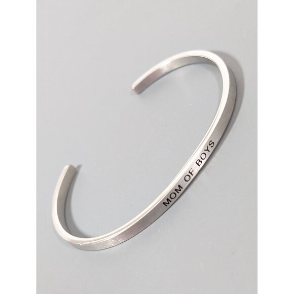 Silver Tone Mom of Boys Cuff Stacking Bangle Bracelet 6" - Picture 1 of 6